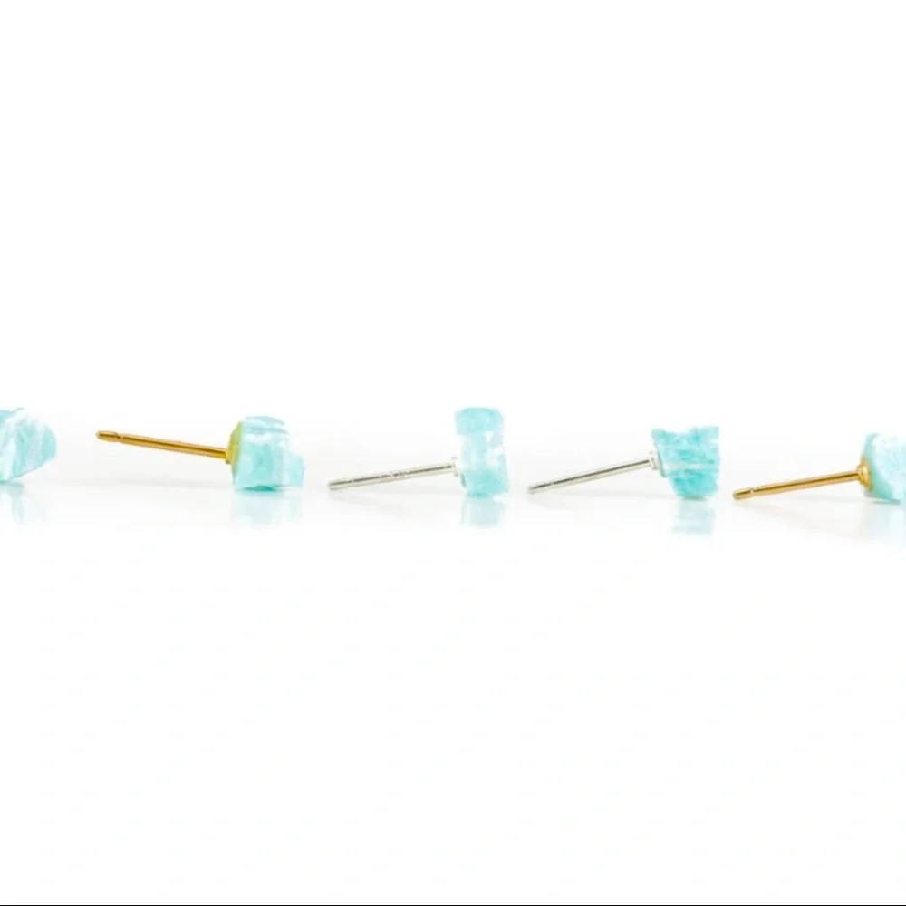 🆕 New Raw Amazonite Crystal Stud Gemstone Earrings - Picture 3 of 3